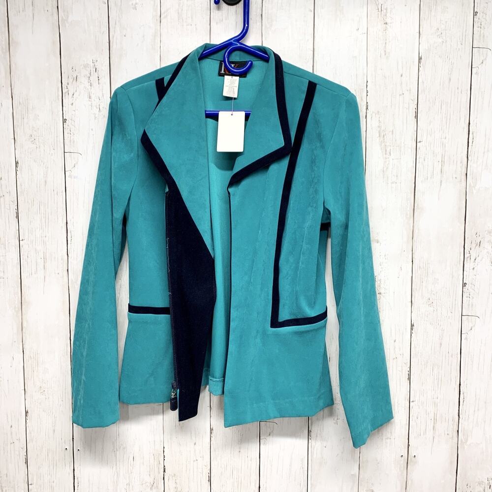Vintage R&K Jacket‎ Women 6 Collared Blazer Teal Blue Black 80s 90s Career Retro